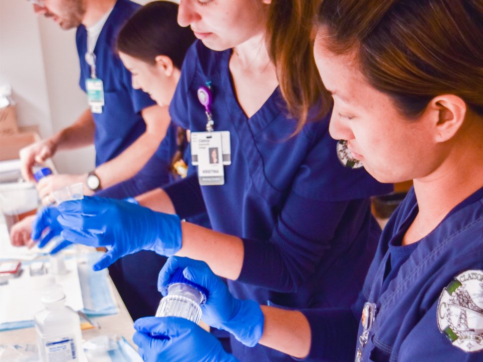 Nursing students working in lab class