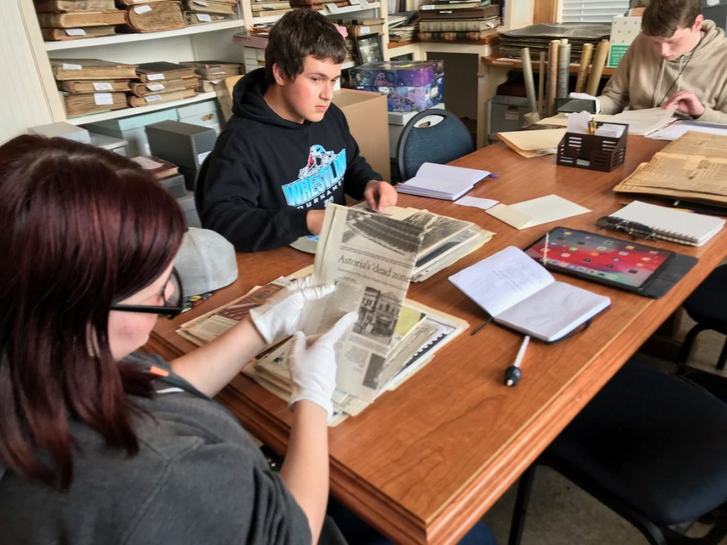 Upward Bound students research at the Clatsop County Historical Society for their e_History project