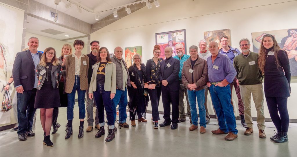 pictured from left to right: Chris Sheridan (Seattle, WA), Carrie Williams (Seattle, WA), Valerie Hollstein (Salt Lake City, OR) Maya Sokolow (Santa Monica, CA), Pat McCullum (Saltspring Island, BC), Nanette Wallace (Portland, OR), Joe Lastomirsky (Portland, OR), Jane Herrold (Astoria, OR), Drea Frost (Cannon Beach, OR), 2020 Juror Henk Pander (Portland, OR), Sebastian Hyde (Oakland, CA), Tom Jensen (Everett, WA), Ken Klos (Portland, OR), Robert Paulmenn (Astoria, OR), Paul Rutz (Portland, OR), Patrick Deshaye (Hillsboro, OR), Au Naturel Founding Director Kristin Shauck (Astoria, OR).