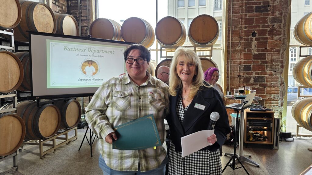 Business Department Award winner Esperanza Martinez with Vice President Teena Toyas