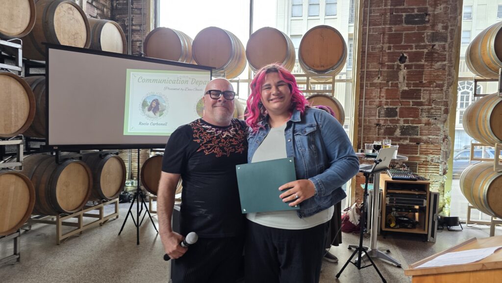 Communications Department Award winner Lily Reed with Instructor Deac Guidi