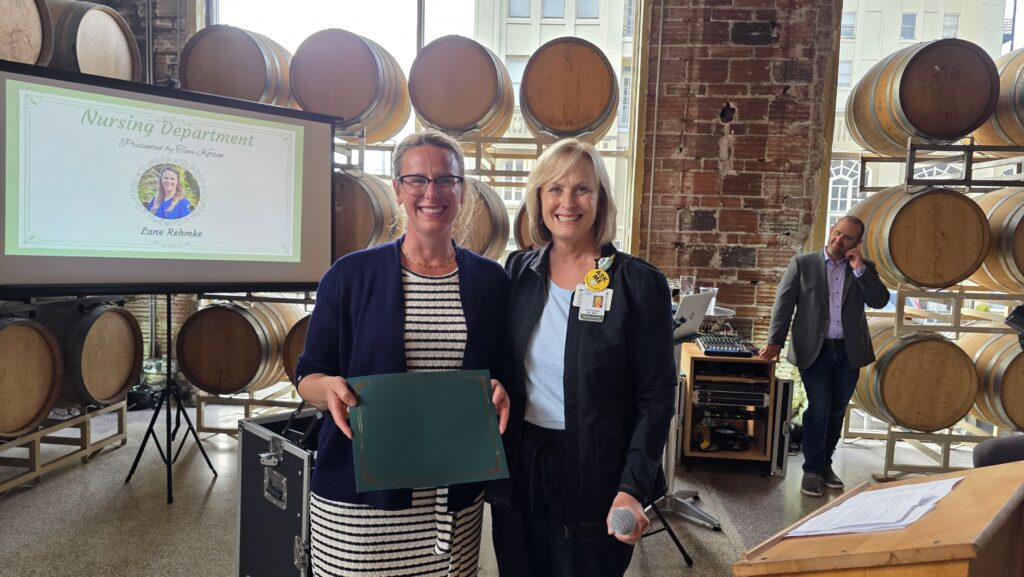 Nursing Award winner Lane Rehmke with Nursing Instructor Tina Kotson
