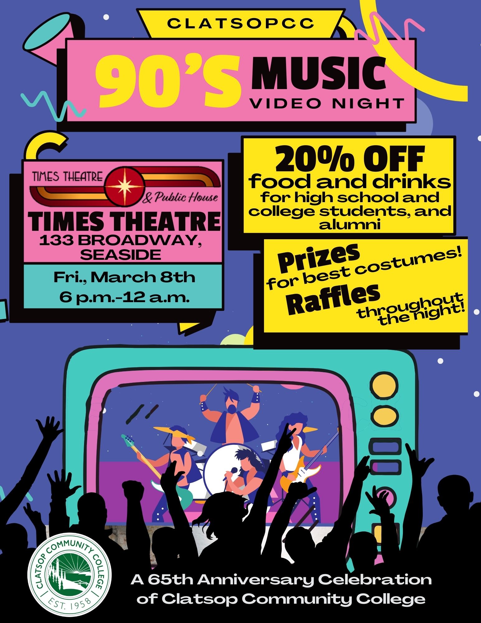 90's Music Video Night flyer with 90's graphics