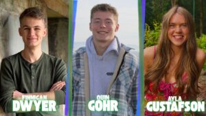 Finnigan, Quin, and Ayla smiling at the camara