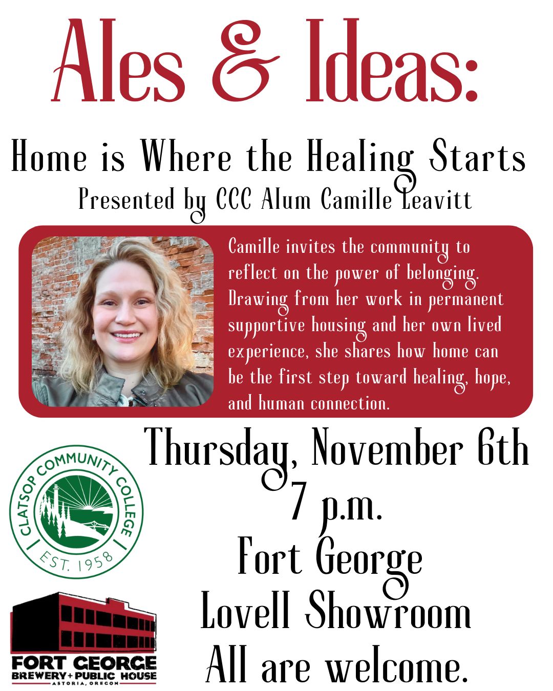 flyer image with photo of Camille and event details