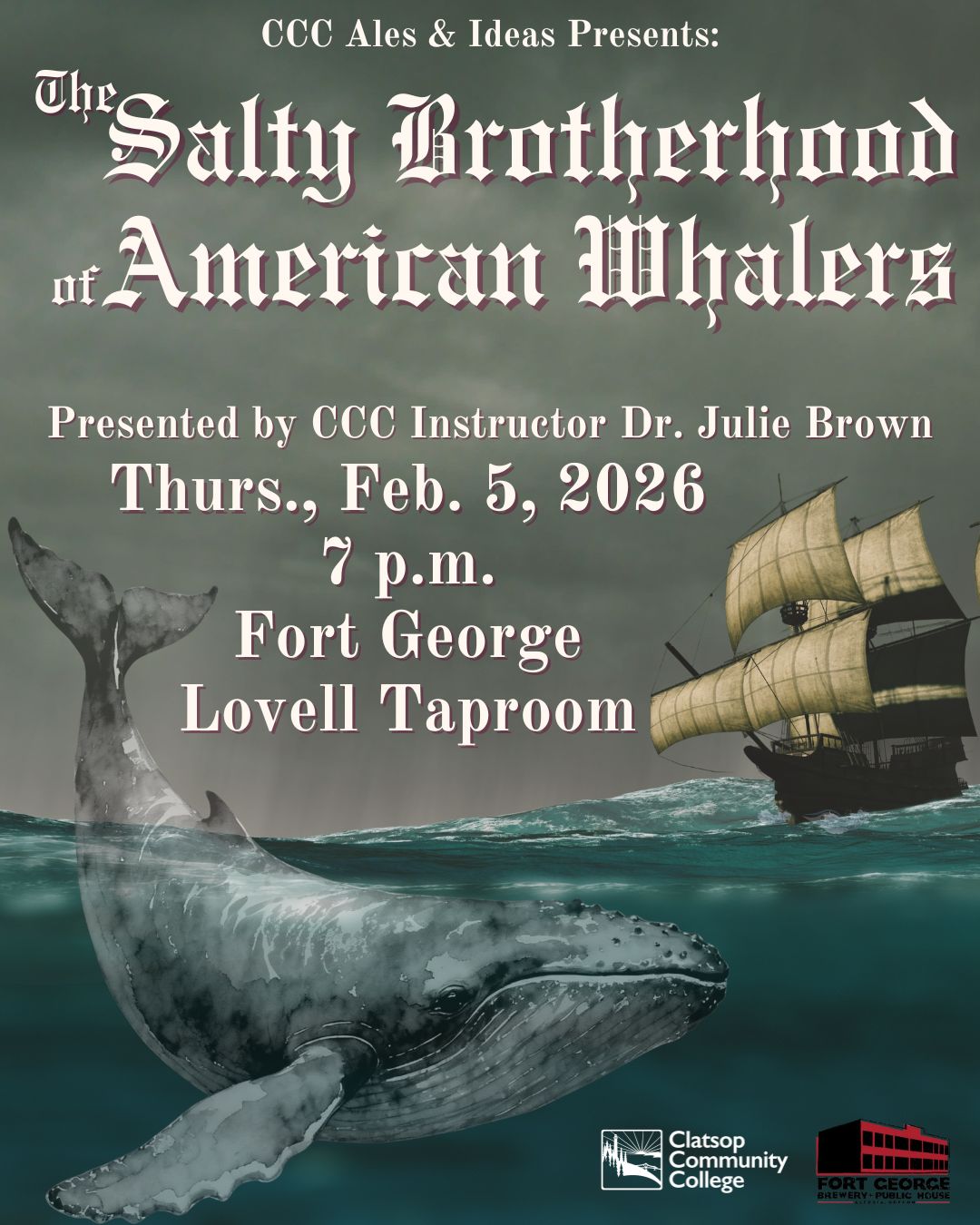 Whaling ship heading for a whale submerging in the ocean