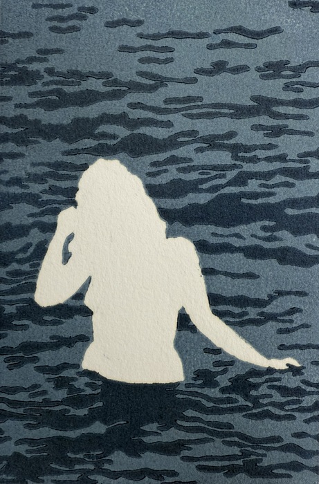 Woodblock print by Karina Andrews titled Siren