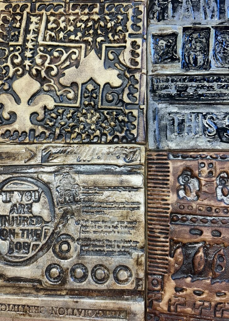 DETAIL TILES - BEN ROSENBERG- CERAMIC TILES AND GLAZE, FOR 'PLUS +' PROJECT EACH 6" X 6"