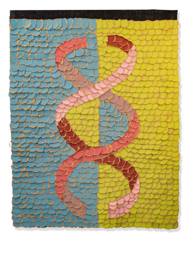 helix design created out of small pieces of paper