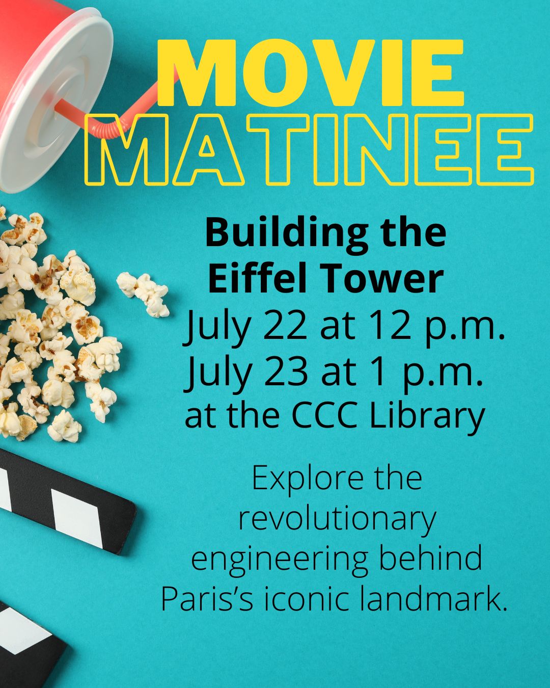 event details next to images of movie snacks