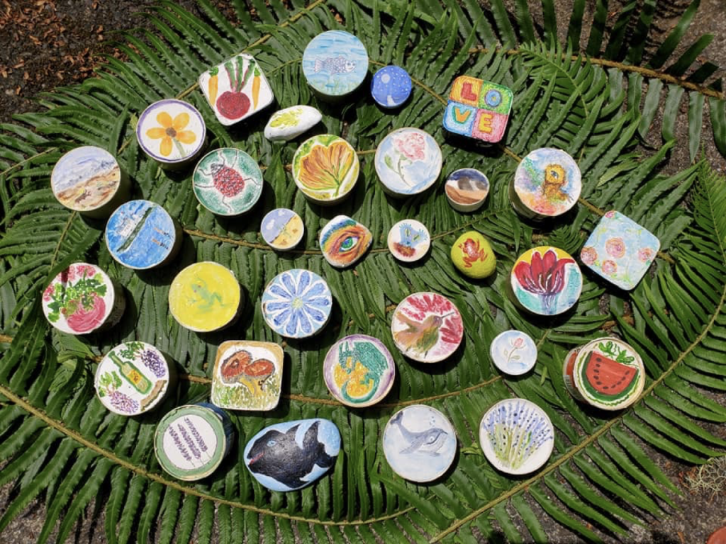 hand-painted rocks and mini-frescoes will be interspersed along the trail as gifts for participating hikers