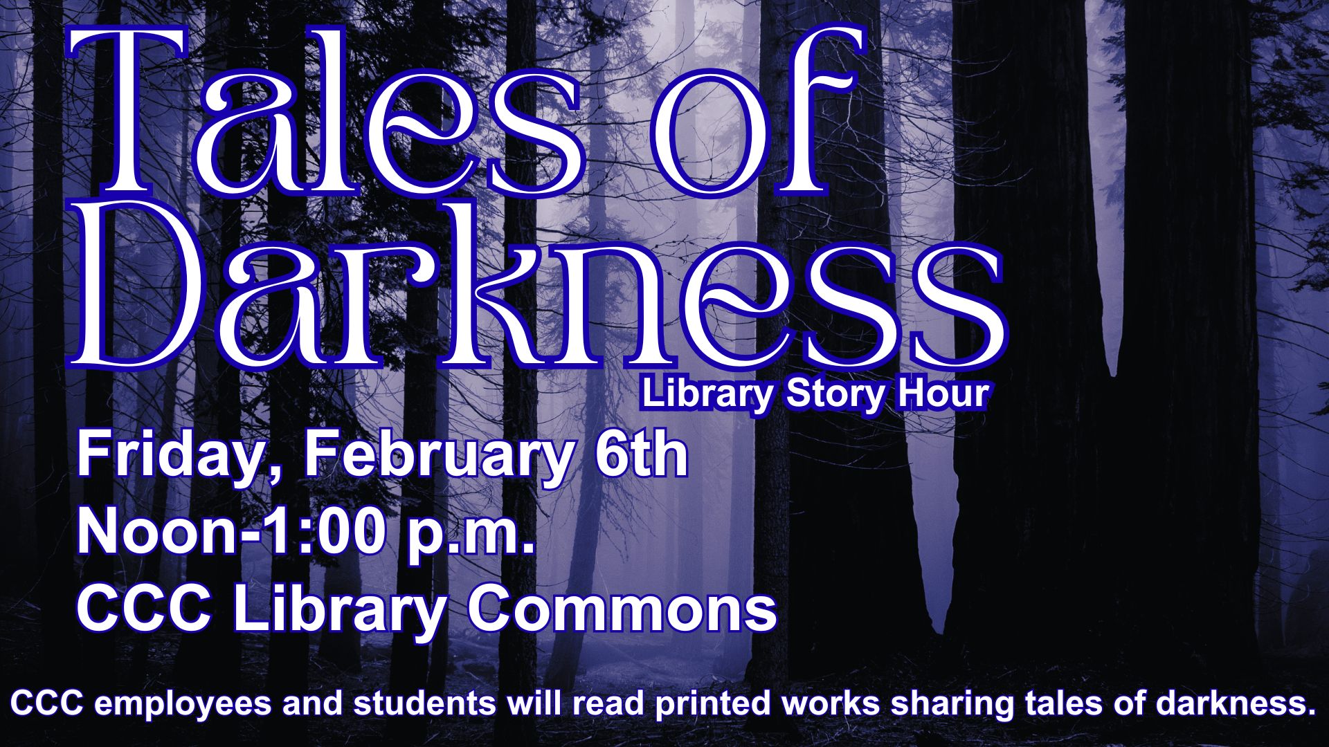 Trees with eerie purple light in the mist