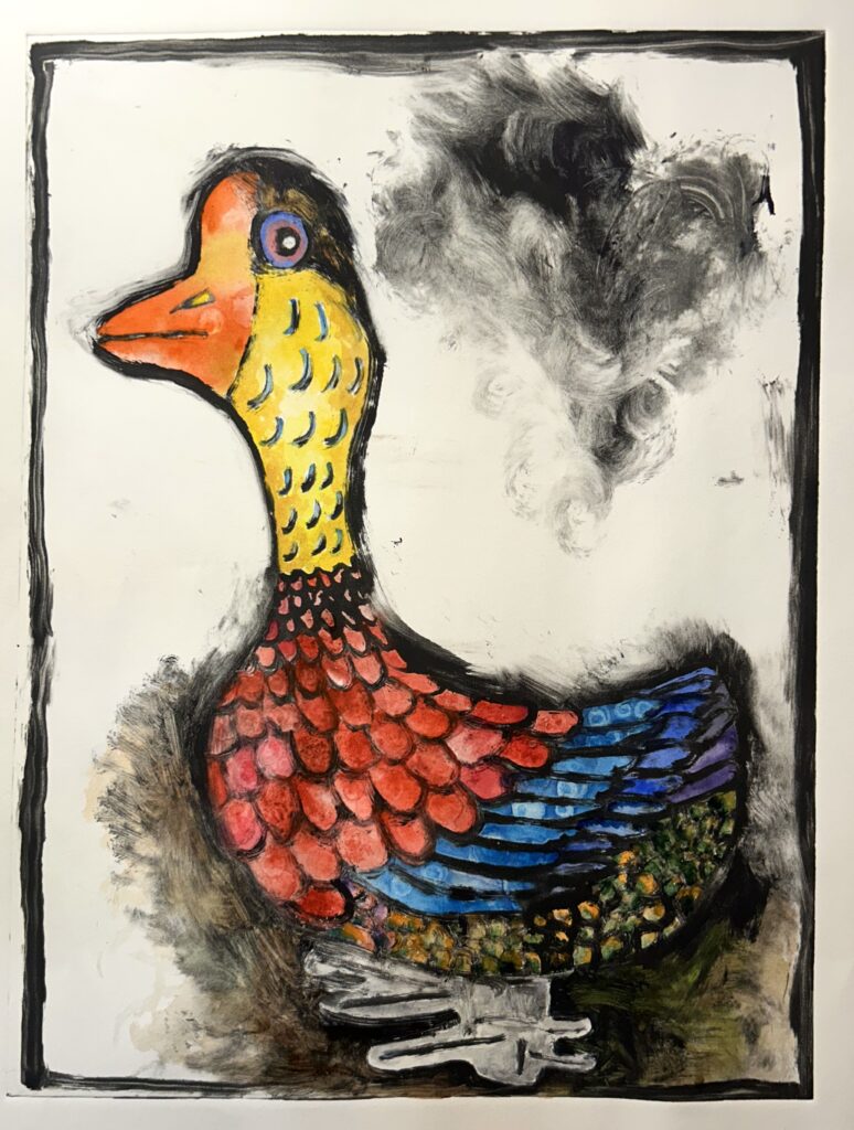 "Why a Duck" watercolors on monotype by Ben Rosenberg