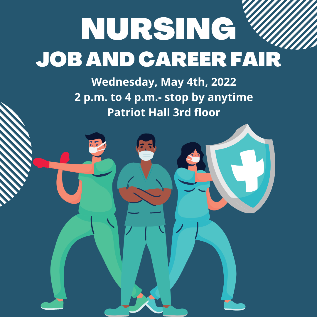 cartoon image of nurses advertising the nursing job and career fair