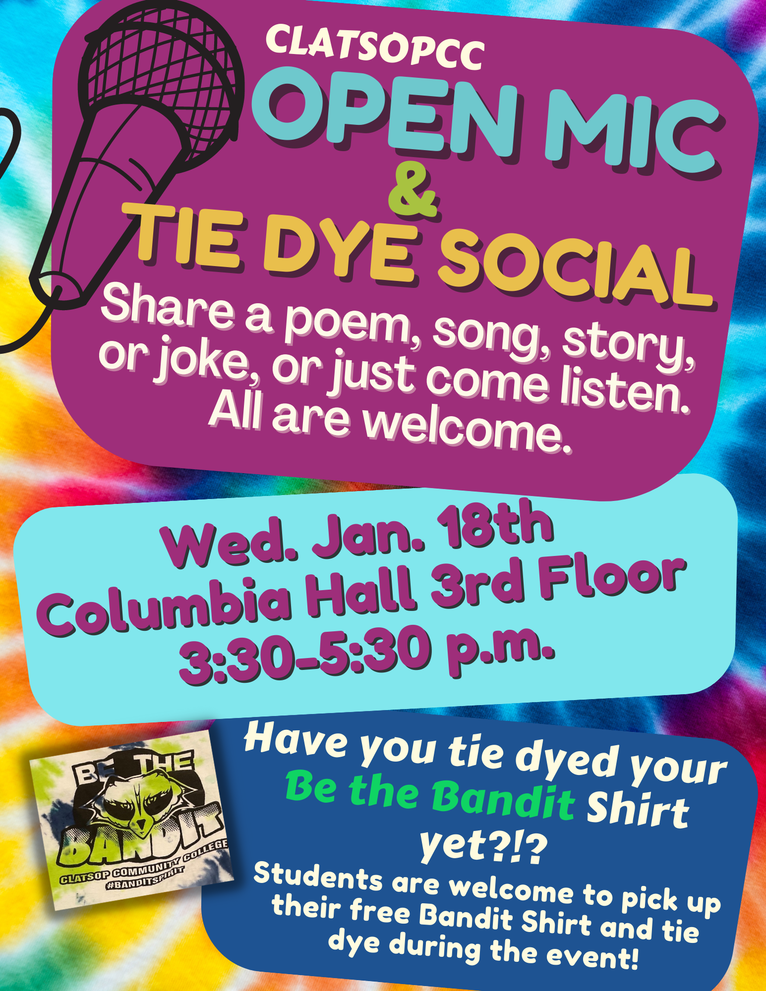 Open Mic and Tie Dye Social flyer